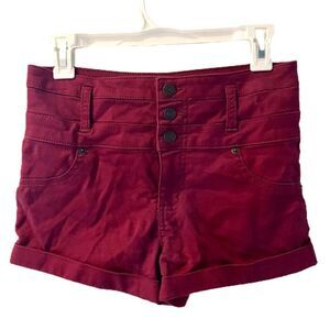 Red‎ Mossimo High waist Shorts Cranberry Burgandy 3 button Soft Stretch Fabric